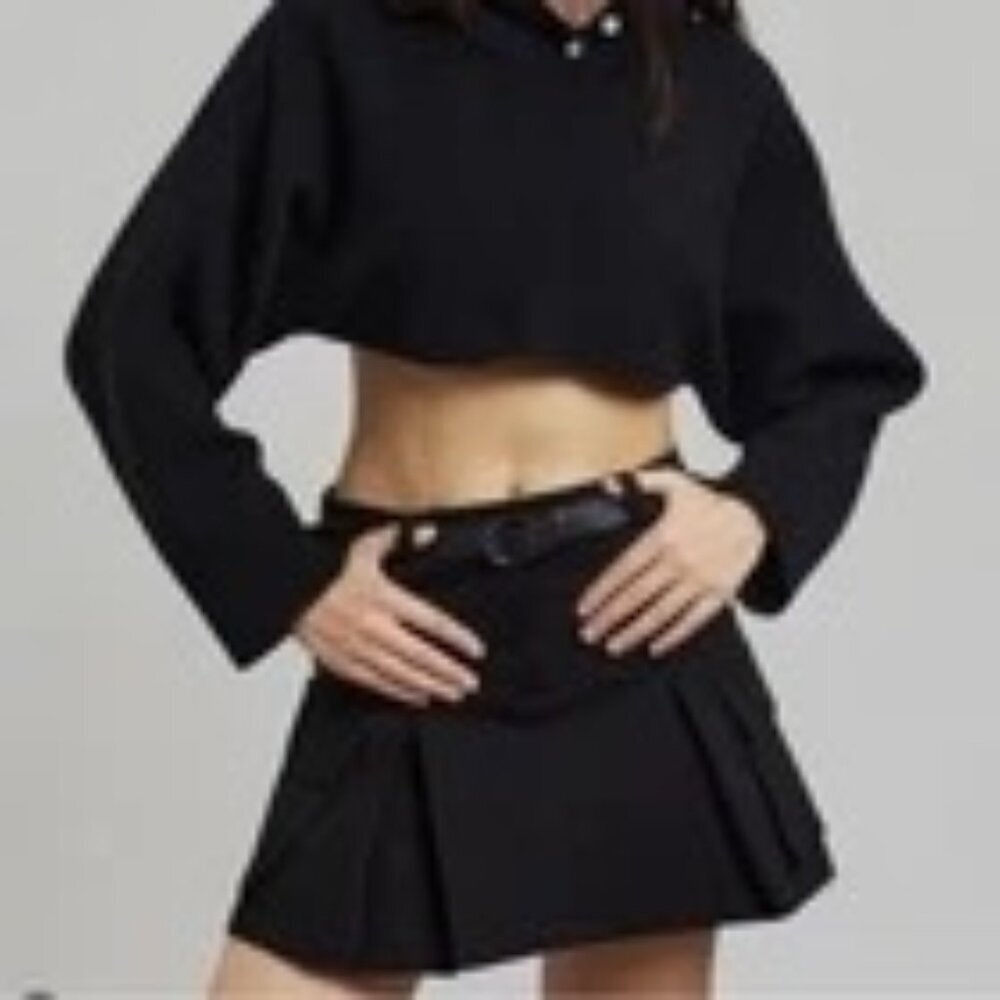 The Frankie Shop Audrey Pleated Cargo Black Cotton Twill Mini Skirt Size Medium